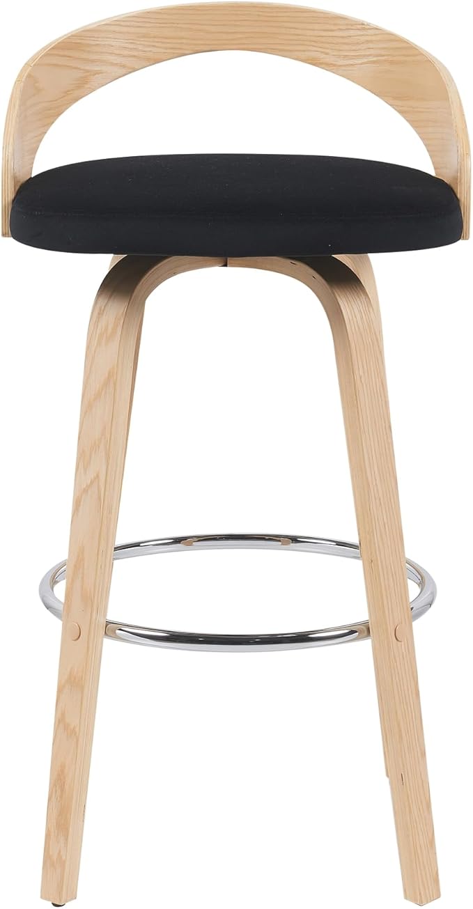 Sonia Modern Swivel Bar Height Stool with Black Upholstered Seat and Patterned Oak Wood Finish Set of 4