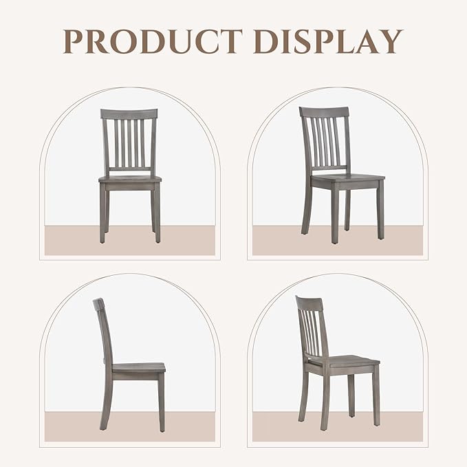 COLAMY Wooden Dining Room Chairs Set of 4, Spindle High Back Windsor Kitchen Side Chair, Farmhouse Dining Chairs for Kitchen, Dining Room, Light Grey