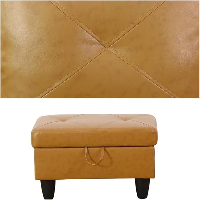 Modular Leather Sectional Couch, L Shaped Couch with Storage, Convertible Sofa with Ottomans, Modern Sectional Sofa for Living Room and Office, Ginger