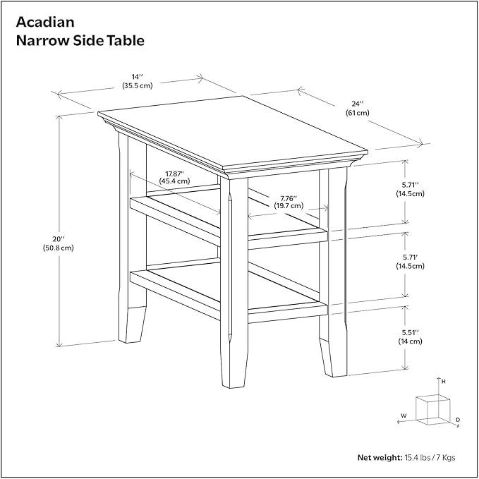 SIMPLIHOME Acadian 14-inch Wide Solid Wood Narrow End Table in Distressed Coastal Blue, Transitional-Style Side Table for Living Room, Bedroom, or Family Room with 2 Open Shelves