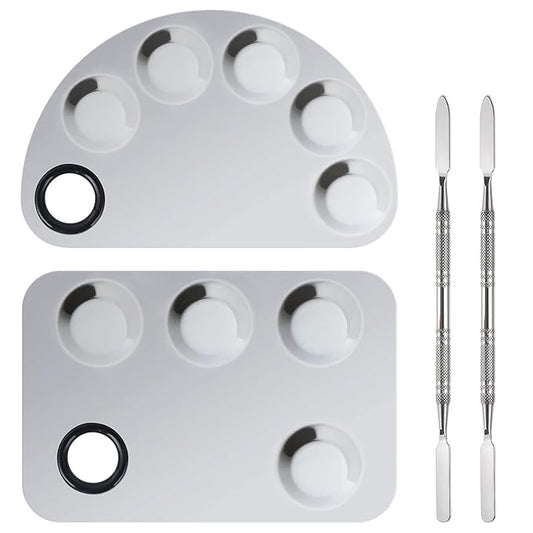 Professional Stainless Steel Makeup Palette,2 Pieces Cosmetic Palette with Spatula Tool, Nail-art Mixing Palette for Cosmetic Pigment Blending