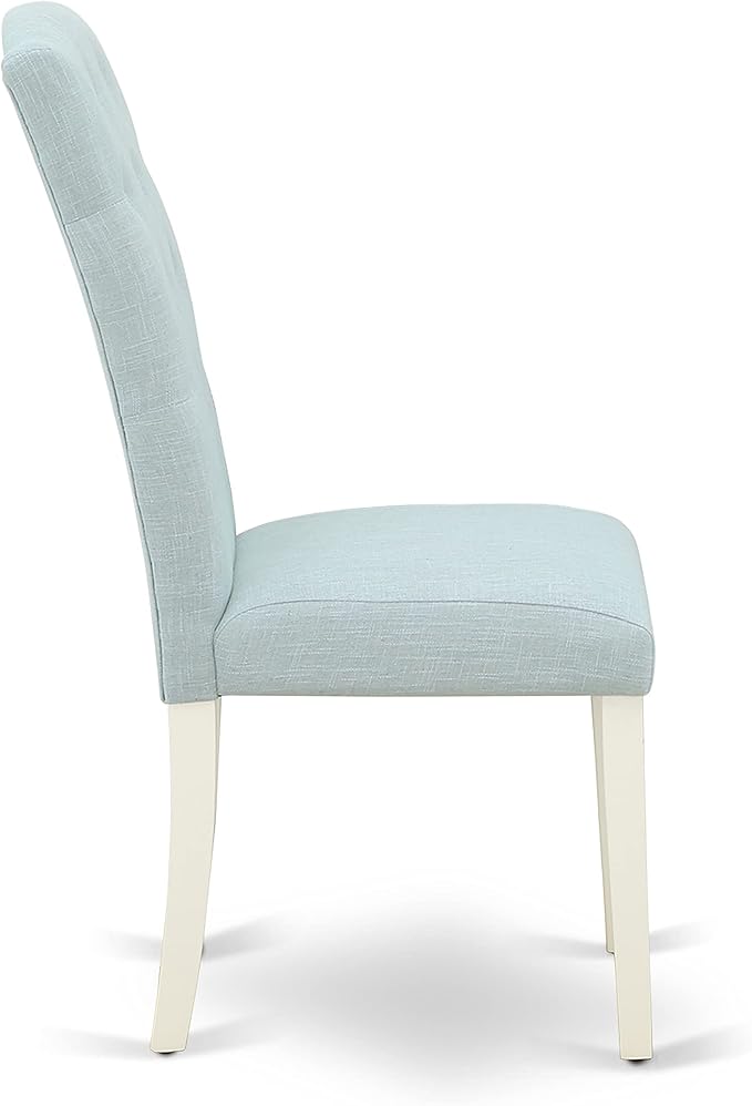 East West Furniture X097CE215-6 6 Piece Dining Room Table Set Contains a Rectangle Kitchen Table with X-Legs and 4 Baby Blue Linen Fabric Parson Chairs with a Bench, 40x72 Inch, Multi-Color