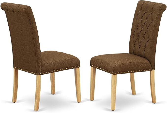 East West Furniture OXBR3-OAK-18 3 Piece Dinette Set for Small Spaces Contains a Square Dining Room Table and 2 Brown Linen Linen Fabric Upholstered Chairs, 36x36 Inch, Oak