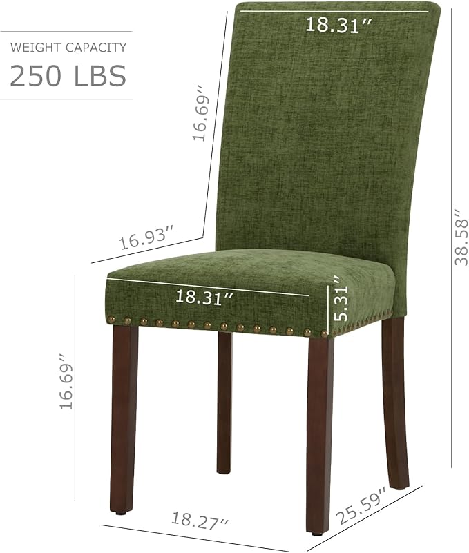 COLAMY Upholstered Parsons Dining Chairs Set of 4, Fabric Dining Room Kitchen Side Chair with Nailhead Trim and Wood Legs - Green