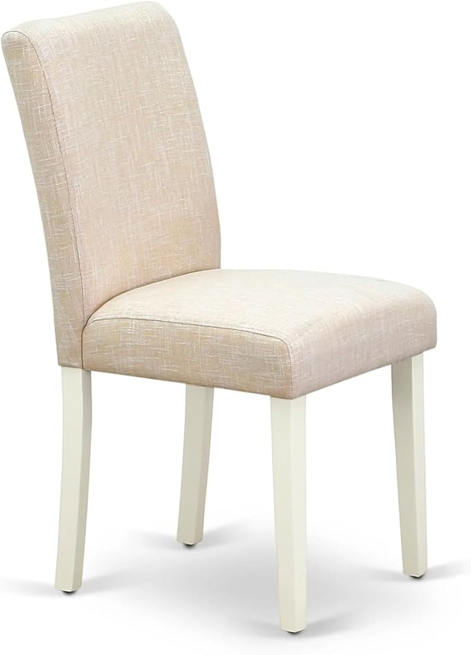 East West Furniture VAAB5-LWH-02 5 Piece Dining Room Table Set Includes an Oval Kitchen Table with Butterfly Leaf and 4 Light Beige Linen Fabric Parsons Chairs, 40x76 Inch, Linen White