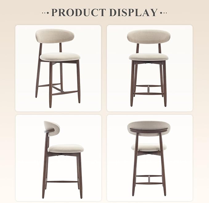 COLAMY Bar Stools with Back, Counter Height Bar Stools, Upholstered Counter Stools with Wood Legs for Kitchen Island Dining Room Bar, Beige