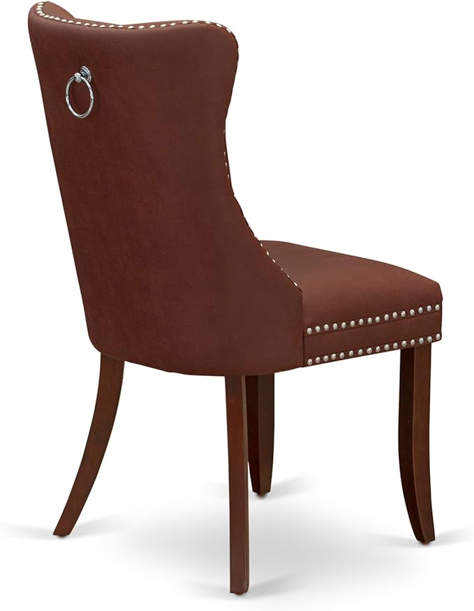 East West Furniture DODA9-MAH-26 9 Piece Dinette Set Includes a Rectangle Dining Table with Butterfly Leaf and 8 Polyester Fabric Parson Kitchen Chairs, 42x78 Inch, Mahogany