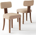 Mid Century Modern Dining Chairs Set of 2, Linen Upholstered Kitchen Chairs with Curved Backrest & Adjustable Legs for Living Room/Bedroom/Lounge, Easy to Install, Beige Linen