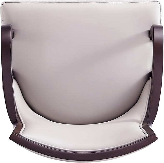 Manhattan Comfort Grand Faux Leather Dining Chairs with Arms, Padded Wingback Seat, Fine Rectangular Stitching and Solid Wood Frame, Set of 2, Light Grey