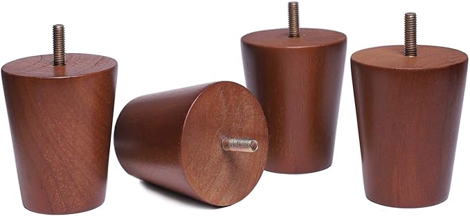 Round Wood Sofa/Couch/Chair/Ottoman Solid Wood Leg Walnut Finish (4 Inches,Set of 4)