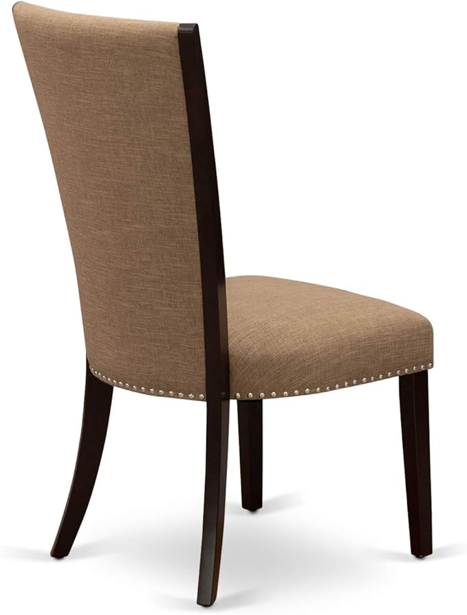 East West Furniture ANVE5-MAH-47 5 Piece Kitchen Table & Chairs Set Includes a Round Dining Room Table with Pedestal and 4 Light Sable Linen Fabric Parsons Chairs, 36x36 Inch, Linen White