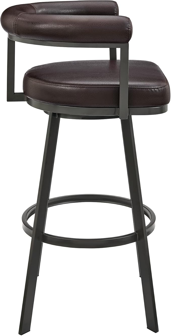 Armen Living Magnolia Swivel Bar Stool in Brown Metal with Brown Faux Leather