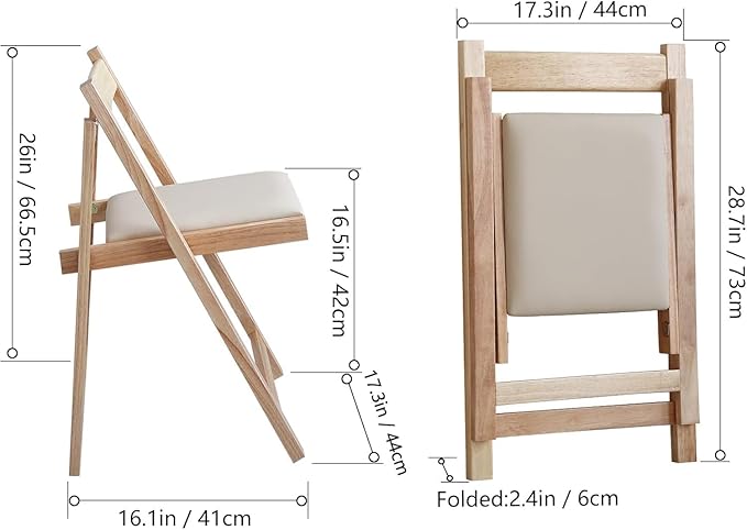 Wood Round Folding Dining Table with 4 Chairs, Solid Wood Folding Chair Set of 2, Space Saving Foldable Dining Table with 4 Chairs