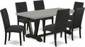 East West Furniture V697DR124-7 7 Piece Modern Dining Table Set Consist of a Rectangle Wooden Table with V-Legs and 6 Black Color Linen Fabric Parsons Dining Chairs, 40x72 Inch, Multi-Color