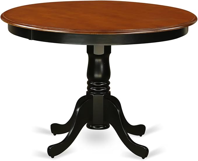 East West Furniture HLAV5-BCH-LC 5 Piece Modern Dining Table Set Includes a Round Wooden Table with Pedestal and 4 Faux Leather Dining Room Chairs, 42x42 Inch, Black & Cherry