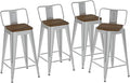 26 Inch Swivel Bar Stools Set of 4, Counter Height Bar Stools with Low Back, Metal Industrial Bar Chairs for Kitchen Island (Silver)
