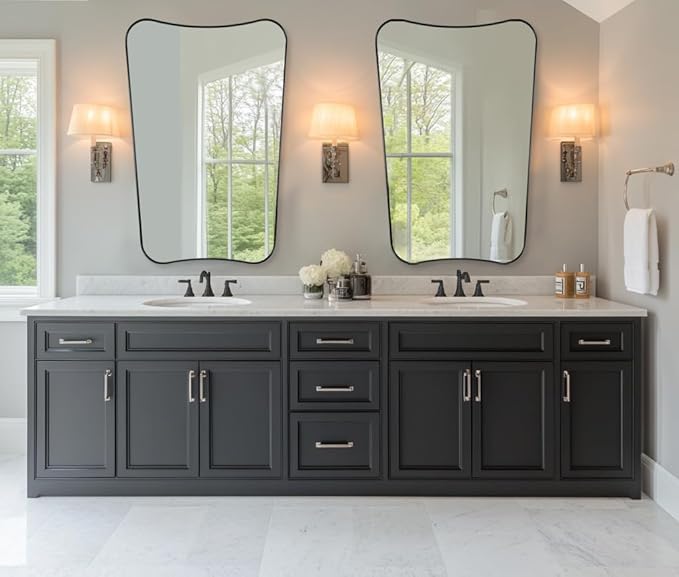ANDY STAR 30x48 Inch Matte Black Mirror, Modern Bathroom Mirror in Premium Stainless Steel Thin Frame Deep 1", Large Decorative Mirror for Wall (Hangs Vertically Only)