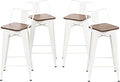 30 Inch Swivel Bar Stools Set of 4 with Backs Counter Height Industrial Metal Barstools Island Bar Chairs for Home Kitchen Dining Room (Swivel 30 inch, White Wooden)