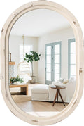 sawsile 20x30'' Rustic Oval Wood Mirror,Decorative Farmhouse Oval Mirrors,Vanity White Mirrors for Bedroom, Bathroom, Living Room,or Entryway
