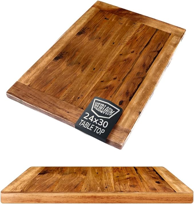 Reclaimed Wood Table Top - Rustic Recycled Solid Wooden Piece Perfect for Signs, Counters, Kitchens Table Tops (Reclaimed Wood Tabletop with Breadboard Ends, 24" x 30")