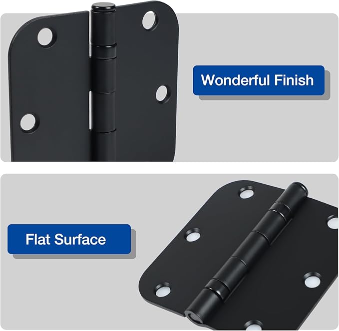 42 Pack Ball Bearing Door Hinges Matte Black 3.5 Inch 5/8"Radius Round Anti Squeak Interior 3-1/2"Flat Iron Bifold Standard Office Bedroom Indoor for Doors 3 ½" Hardware Control Home Decor Essentials