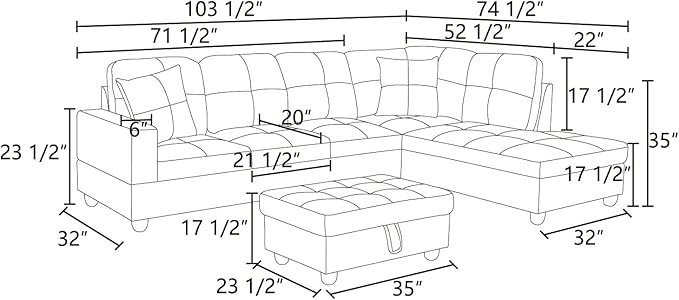NicBex Sectional Couch 3 Pieces Sofa Set with Left Chaise Flannel PVC L Shaped Cloud Couch for Living Room Furniture Sets with Storage Ottoman, Modular Sofa for Living Room & Apartment, Red+Black