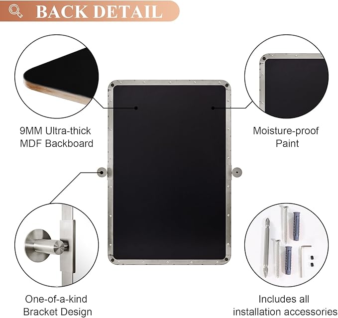 MOON MIRROR Brushed Nickel Pivot Mirror for Bathroom, Tilt Rounded Rectangle for Vanity, Overall 28.33 x 32 in (Mirror 24x 32 in)