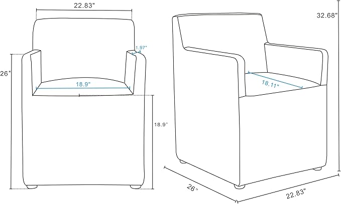 Manhattan Comfort Anna Square Modern Dining Chair with Arms, Head-to-Toe Faux Leather Upholstered Accent Armchair with Plastic Foot Padding, Set of 1, Pewter