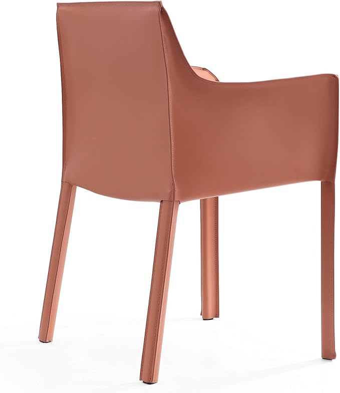 Manhattan Comfort Vogue Modern Faux Leather Dining Chairs, Metal Frame, Comfortable Padded Seat, Fully Assembled Armchair Accent Furniture, Set of 2, Clay