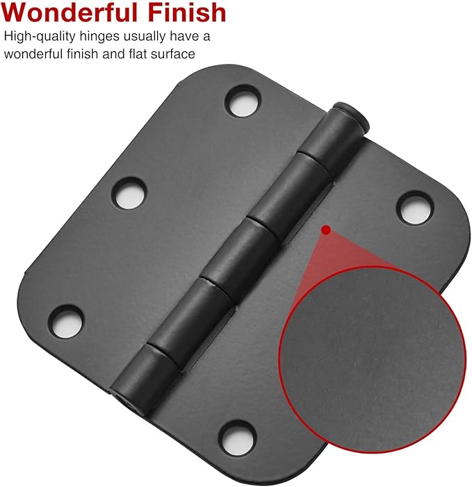 24 Pack Matte Black Door Hinges 3.5 x 3.5 Inch Interior 3 1/2 Inch Door Hinges for Doors Rounded 5/8" Radius Corners Flat Iron Hinge 3 ½"x 3 ½" Door Hardware Bisagras para Puertas Bedroom Home Decor