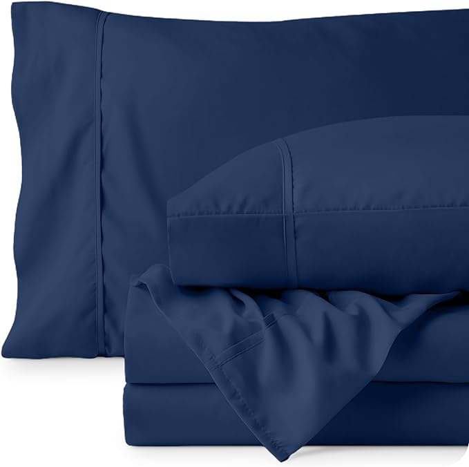 Bare Home Short Queen Sheet Set - 1800 Ultra-Soft Microfiber - Double Brushed - Deep Pockets - Easy Fit - 4 Piece Set - Bed Sheets (Short Queen, Dark Blue)
