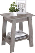 End Table, Side Table with 2-Tier Storage Shelf, Sofa Table for Small Space, Square Nightstand for Entryway, Farmhouse, Living Room, Easy Assembly, Grey