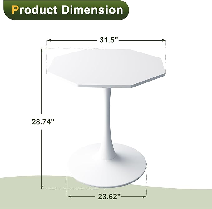 Dining Table for 2-4, 31.5" Kitchen Table Space Saving, Modern Tables for Dining Room, Living Room, Coffee Bar, White
