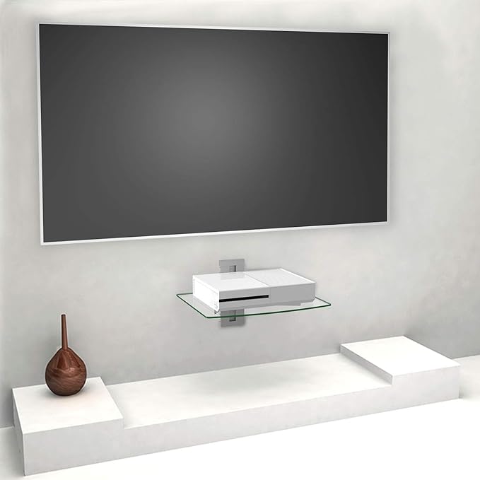 WALI Floating Entertainment Center Shelves, Holds Up to 17.6lbs, TV Shelf with Strengthened Tempered Glasses for DVD Players, Cable Boxes, Games Consoles, TV Accessories (CS201S), 1 Shelf, Silver