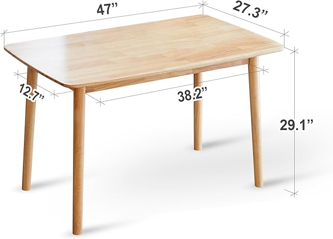 Livinia Aslan 47" Malaysian Oak Rectangular Wooden Dining Table/Solid Wood Kitchen Desk (Natural Oak)