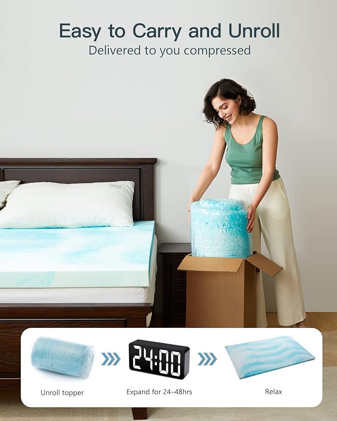 PERLECARE 4 Inch King Memory Foam Mattress Topper, Cooling Gel Infused Mattress Pad, Ventilated Bed Topper for Pressure Relief, CertiPUR-US Certified, Blue