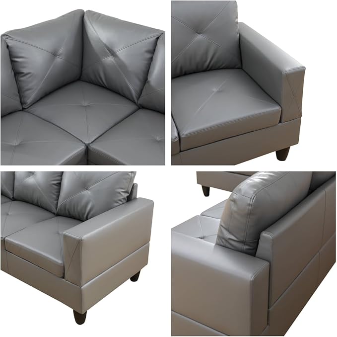 NAYSAYE L Shaped Couch, Leather Modular Sectional Couch with Ottoman Storage, Modern Lounge Sofa Convertible Sectional Couches for Living Room, Apartment, Dark Grey