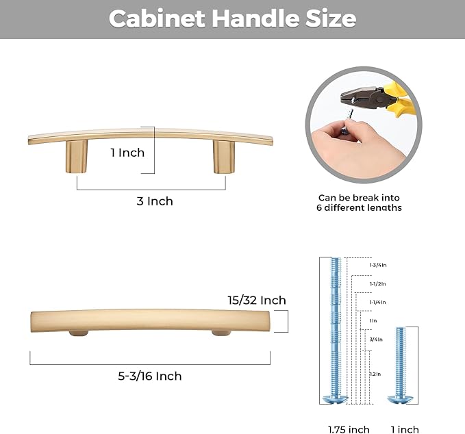 5 Pack Cabinet Handles 3" Hole Center - Curved Cabinet Pulls Champagne Bronze Drawer Pulls for Kitchen Cupboard Solid Handles for Dresser Drawer Arch Closet Hardware