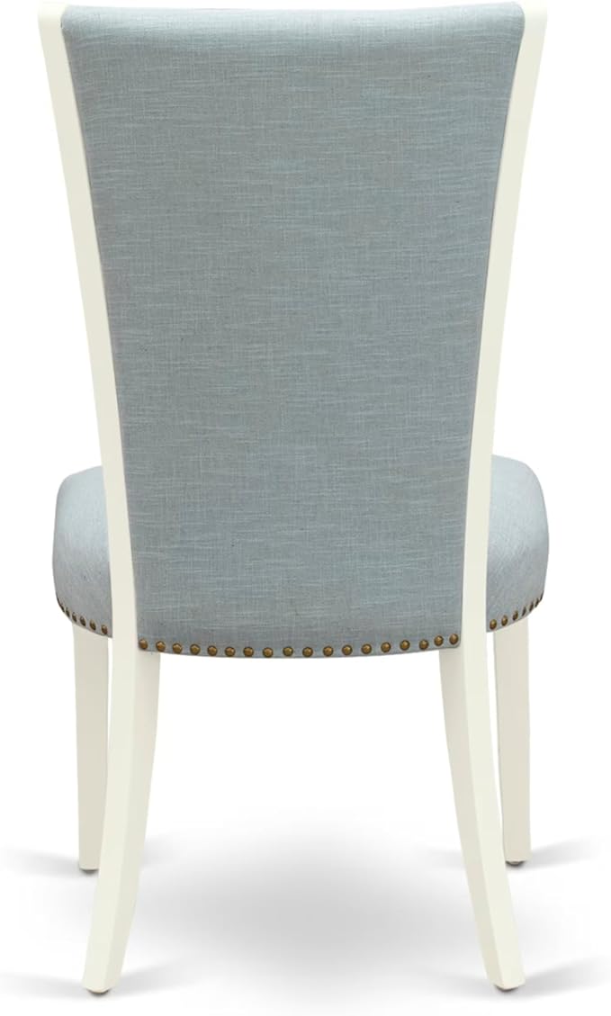 East West Furniture V097VE215-6 6 Piece Kitchen Table Set Contains a Rectangle Dining Table with V-Legs and 4 Baby Blue Linen Fabric Parson Chairs with a Bench, 40x72 Inch, Multi-Color