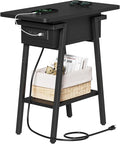 End Table with Charging Station, Flip Top Side Table with USB Ports and Outlets, Bedside Tables for Small Spaces,Nightstand with Storage Shelf for Living Room, Bedroom, Black