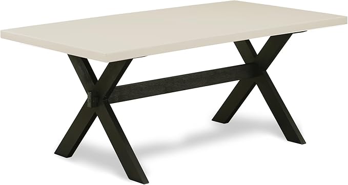 East West Furniture X627FL624-7 7 Piece Modern Dining Table Set Consist of a Rectangle Wooden Table with X-Legs and 6 Black Linen Fabric Upholstered Chairs, 40x72 Inch, Multi-Color