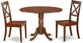 East West Furniture DLBO3-MAH-W 3 Piece Modern Dining Table Set Contains a Round Wooden Table with Dropleaf and 2 Dining Room Chairs, 42x42 Inch, Mahogany