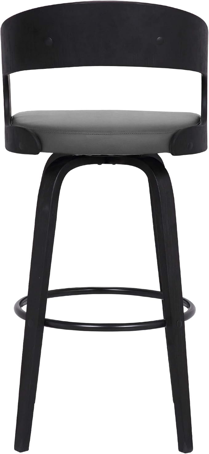 Armen Living Shelly 30" Bar Height Swivel Gray Faux Leather and Black Wood Bar Stool - Set of 4