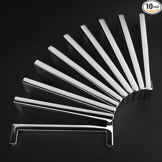 KOOFIZO Solid Square Bar Cabinet Handle - Chrome Furniture Pull, 3.8 Inch/96mm Screwhole Distance, 10-Pack for Kitchen Cupboard Door, Bedroom Dresser Drawer, Bathroom Wardrobe Hardware