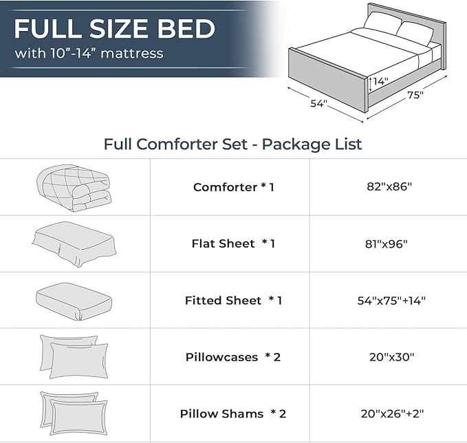 HEVUMYI Full Comforter Set - 7-Piece All Season Bed in a Bag Full, Ultra Soft Bedding Set with Comforter, Flat Sheet, Fitted Sheet, Pillowcases, Pillow Shams, Dark Grey