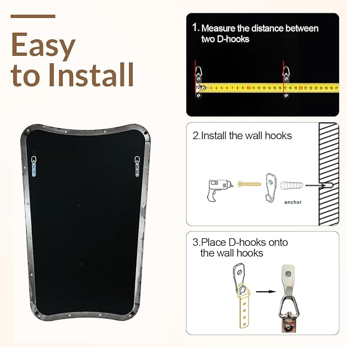 ANDY STAR 26x38 Inch Bathroom Mirror, Brushed Nickel Asymmetrical Mirror, Large Decorative Mirror, Modern Bathroom Mirror with Sophisticated Design, Wall Mount Vertically Only