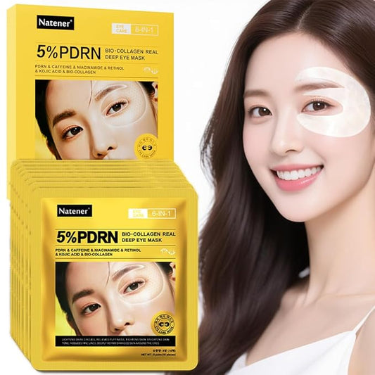 8 Pairs 5% PDRN Under Eye Patches, 6-in-1 Bio-Collagen 360° Eye Patches for puffy eyes, dark circles & Wrinkle | 2% Caffeine, Kojic acid, Retinol, Hyaluronic, Niacinamide | Korean Eye Care