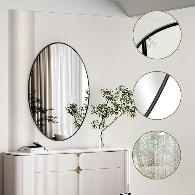 Koonmi Black Oval Bathroom Mirror, 24"x31" Bathroom Vanity Mirror, Oval Mirror for Bedroom Living Room Entryway, Hangs Horizontal or Vertical