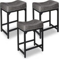 Counter Height Bar Stools Set of 3, Stools for Kitchen Island Set of 3, 24 Inch Counter Stool Saddle Backless Barstools for Kitchen Counter -Grey
