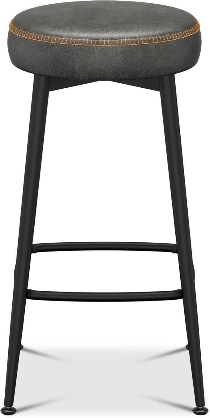 Counter Height Bar Stools, 26" H Backless Bar Stools Set of 2, Upholstered Faux Leather Kitchen Counter Stools, Mid Century Modern, Kitchen Island Home Bar, Pub, Black Grey